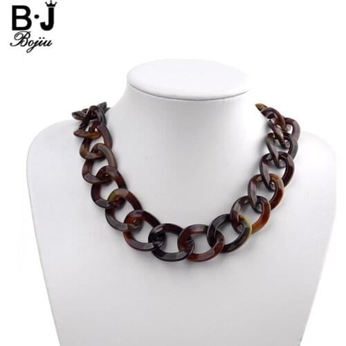 BOJIU Statement Necklace Women Choker Necklace Chain Resin Lady Charm Chain Necklaces Fashion Links Neck Decorations NKS071