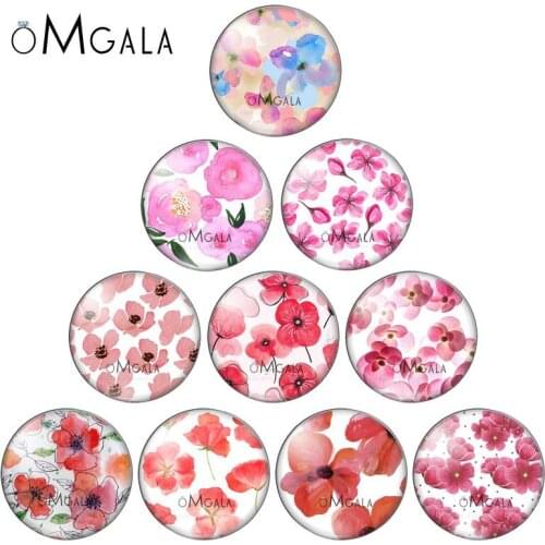 Watercolor Red Rose Flowers Painting 10pcs 8mm/10mm12mm/18mm/20mm/25mm Round photo glass cabochon demo flat back Making findings