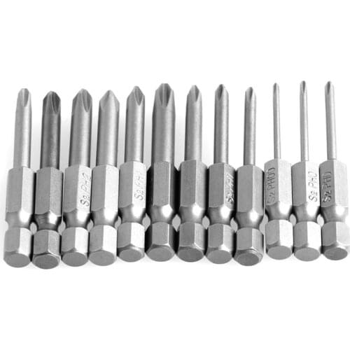 12Pcs/Set 50mm 1/4 Inch Hex Shank Magnetic Phillips Cross Screwdriver Bits L4MB