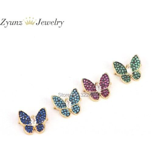 5PCS ZYZ176-0838 Fashion Butterfly Charm Connector Beads, Micro Pave CZ Stones Bracelet Links Beads, Girls Jewelry