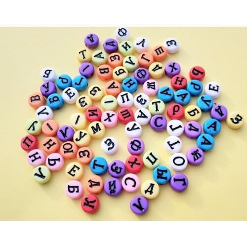 New Arrival Acrylic Russian Letters Beads 3400PCs/Bag 4*7MM Flat Coin Round Shape Plastic Alphabet Initial Jewelry Spacer Beads
