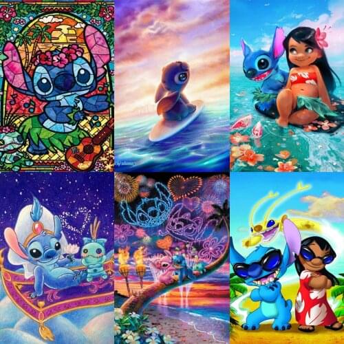 5D DIY Full Drill Diamond Painting Cartoon Disney Lilo & Stitch Diamond Embroidery Mosaic Cross Stitch Art Home Decoration Gift