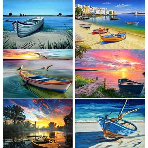 5D DIY Sea View Diamond Painting Sailing Harbour Diamond Embroidery Cross Stitch Full Square Round Drill Manual Gift Home Decor