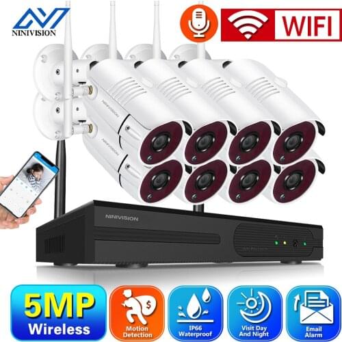NINIVISION 8CH HD 2MP 5MP Wireless Video Security System NVR With Outdoor Surveillance IP Cameras Audio Recording AI Detection