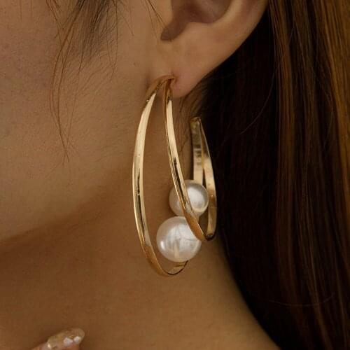 Bohemia Cute Double Layer Big Cuff Hoop Earrings Minimalist Fashion Gold Color Hoop Earring for Women Broncos 2021 Trend Jewelry