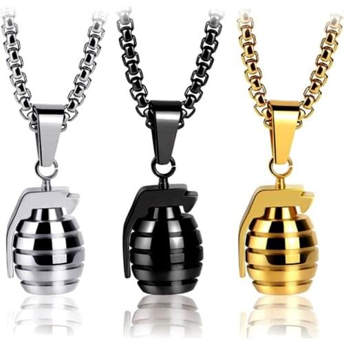 Stainless Steel Chain Hiphop Hand Grenades Pendant Necklace Charms Men Fashion Jewelry Bombs Pendant Trendy Party