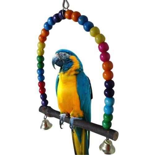 Wooden Bird Swings Toy with Hanging Bells for Cockatiels Parakeets Cage Accessories Birdcage Parrot Perch Stand Play Gym