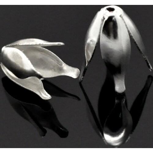 DoreenBeads Iron Based Alloy Beads Caps Flower Antique Bronze/Silver Color DIY Jewelry (Fits 10mm Beads) 13mm x 8mm, 200 PCs