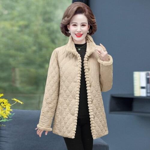 Elegant Winter Coat Women 2020 New Mothers Jacket Short Plush Solid Color Korean Clothes Plus Size Parka Cotton Padded Outwear
