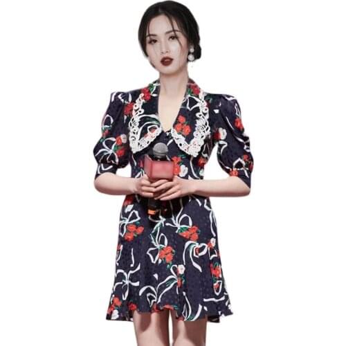 Elegant print Sexy office Mini Dress one piece koeran ladies Summer cabaret party Formal Dresses for women