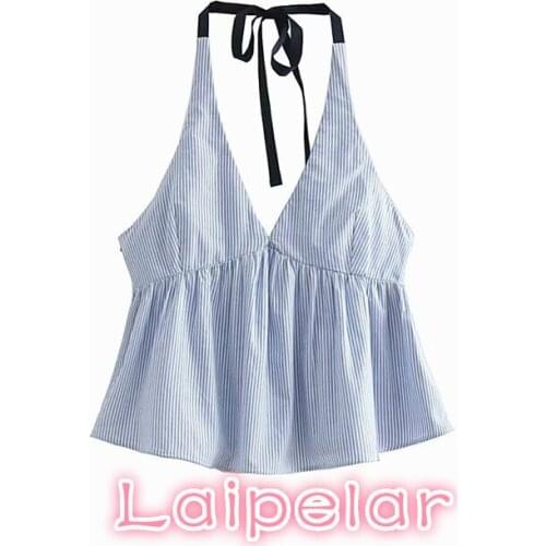 Korean fashion ruffles striped shirt Summer women tops and blouse Sexy backless off shoulder top Casual boho women blouses