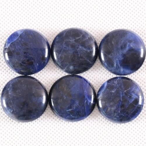 2Pcs/Lot 25MM Round CAB Cabochon Natural Gem Stone Blue Sodalite No Drilled Hole Bead For Jewelry Making Bracelet Earring K1063