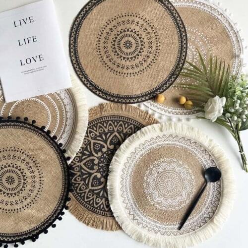 Nordic Style Round Table Placemat Cotton and Linen Non-slip Coaster Heat Insulation Furniture Decoration Mat Coffee Cup Mats