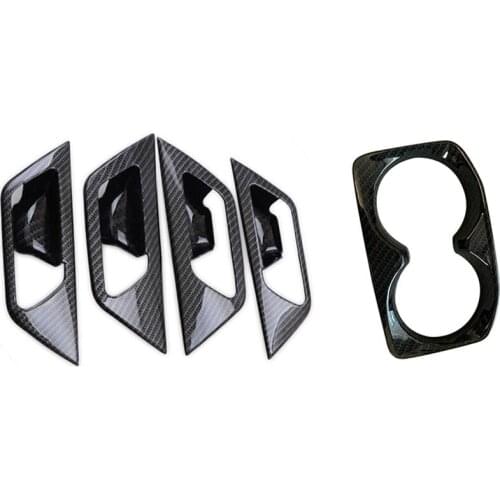 For Peugeot 3008 Gt 2017 2018 Carbon Fiber Interior Inner Door Handle Catch Cover & Car Water Cup Holder Frame Cover