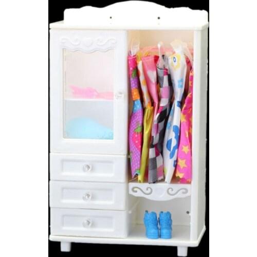 1 Pcs High Quality Doll Wardrobe for Barbie Doll White DIY Furniture Dress Clothes Doll Accessories Playhouse Kids Toy