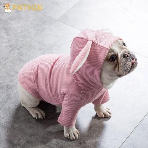 FATHIN Dog Sweater Fleece Hoodie Dog Clothes French Bulldog Chihuahua Puppy Rabbit Ear Clothes