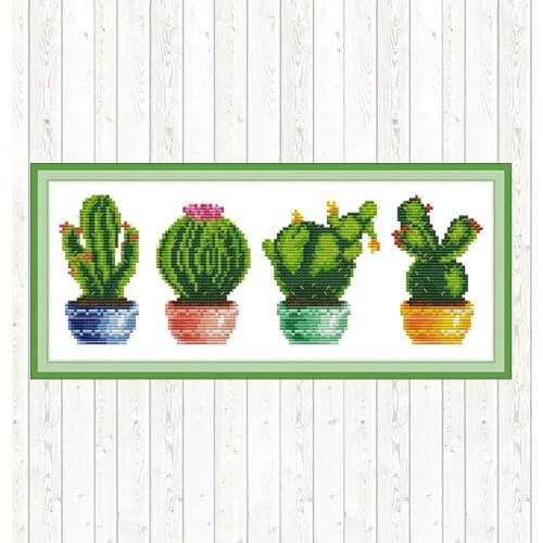 Chinese Counted Cross Stitch Flowers Cactus Patterns 14ct 11ct Ptinted on Canvas Embroidery Cross Stitch Kit Easy DIY Needlework