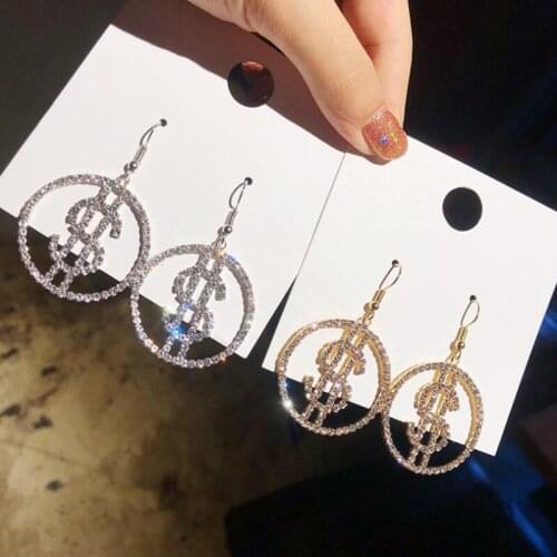 2 Pcs/Set Exaggerated Women Earrings Round Cutout Pattern Crystal Pendant Gold Silver Color Earring Set Party Jewelry