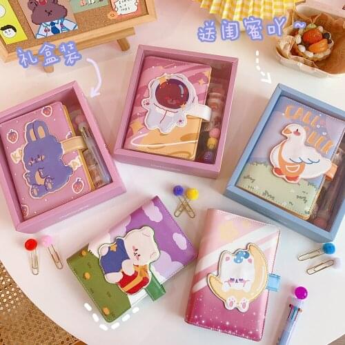 Agenda 2021 Newest Cute PU Leather A6 Spiral Binder Diary Notebook Journal Agenda Monthly Planner Gift Set Kawaii Stationery