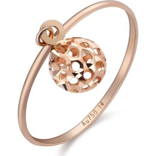 NEW Pure 18K Rose Gold Ring / Smooth Flat Ring with Ball Charm Size: 4.5