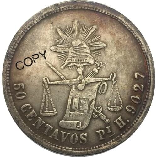 Mexico 1885 PIH 50 Centavos Brass Plated Silver Copy Coin Commemorative COINS