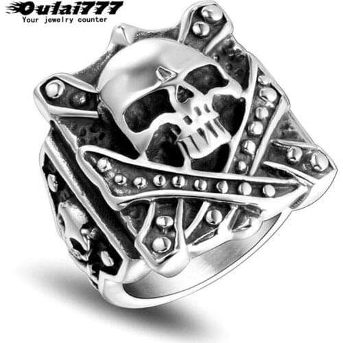 Head skull Ring wide vintage wholesale men Gothic rings punk stainless steel signet-ring 2020 new fashion jewelry black
