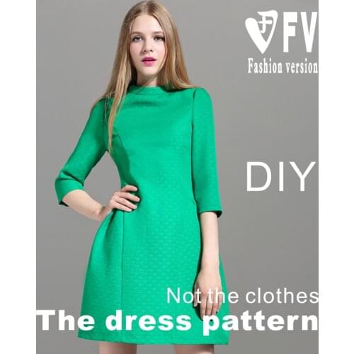 Small collar A-type medium sleeve dress pattern cutting drawing skirt sewing structure drawing BLQ-294