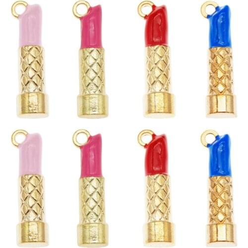 Julie Wang 4PCS Enamel Lipstick Charms Mixed Pink Red Blue Colors Alloy Cosmetic Necklace Bracelet Jewelry Making Accessory