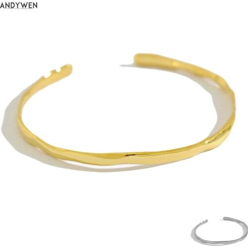ANDYWEN New 925 Sterling Silver Gold 2021 Simple Luxury Bangle Bracelet Thick Large Women Wedding Party Birthday Gift Jewelry