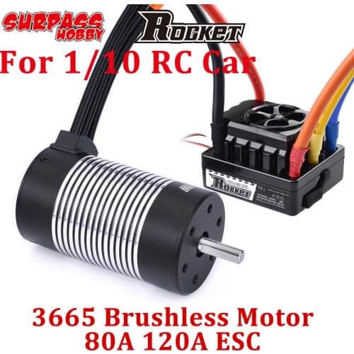 ROCKET 3665 Brushless Motor ESC 120A 80A 60A Waterproof for 1/8 1/10 RC Car Truggy TRAXXAS Slash 1/10 Short Truck WLtoys HSP 550