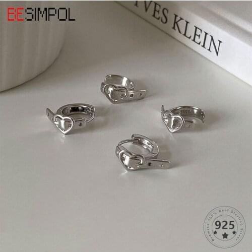 Besimpol Real 925 Sterling Silver Heart Earrings High Quality Fashion Design Hoop Earrings For Women Luxury Fine Jewelry Gifts