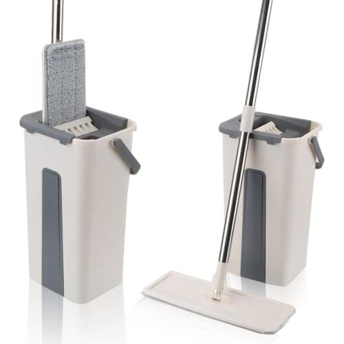 Hand Free Washing Ultrafine Fiber Cleaning Cloth Wooden Floor Flat Lazy Mop Flat Squeeze Magic Mop Set Automatic Spin Mop