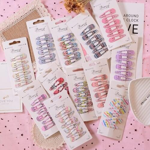 6Pcs 5Cm Korean Paint Printing Metal Hairgrip Girls Snap Hair Clips For Children Baby Hair Accessories Women Barrettes Clip Pins