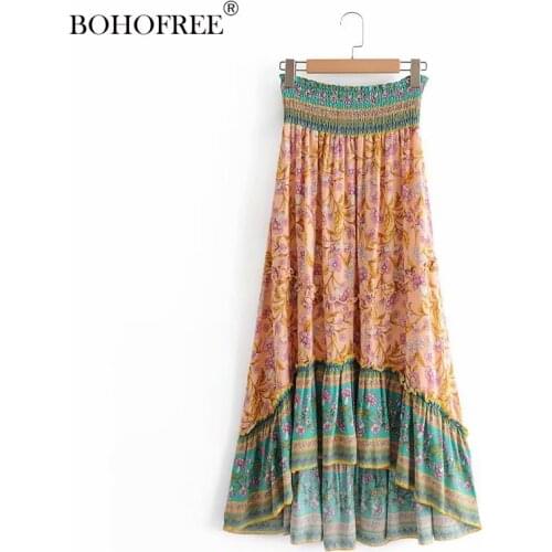 Boho Vintage Elastic Waist Maxi Hippie Long Skirt woman skirts lolita skirt mujer faldas Summer Hippe Saia