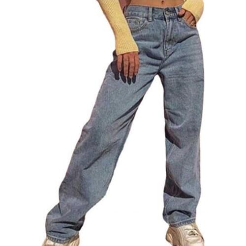 Women Jeans Hip Hop High Waist Loose Solid Color Casual Wide Leg Straight Denim Pants Fashion Vintage Female Long Pants Trousers