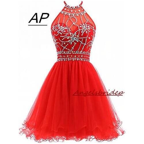 ANGELSBRIDEP Halter Short Homecoming Dresses 2021 Sexy Backless Beading Tulle Vestidos Formatura Curto Party Celebrity Gown
