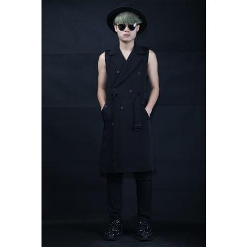 2016 Mens clothing fashion Autumn fashion long design casual male suit vest fashion outerwear slim vest Singer costumes