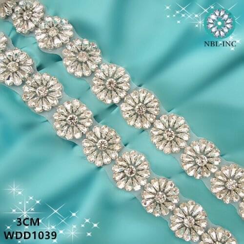 10 yards) Wholesale bridal beaded silver crystal rhinestone applique trim on for wedding dress WDD1039