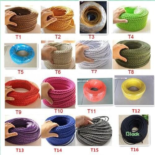 100m/lot 2*0.75 Copper Cloth Covered Wire Vintage Style Edison Light Lamp Cord Grip Twisted Fabric Lighting Flex Electric Cable