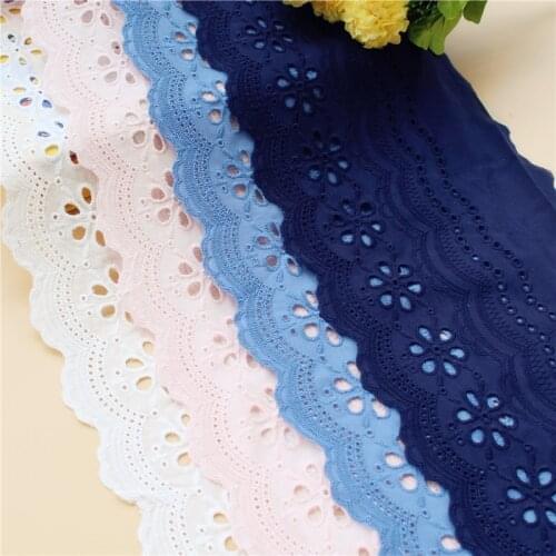 5Yard/Lot Cotton Cloth Navy Blue Pink Embroidered Lace Trim Women Clothes Dress DIY Fabric 21CM Wide Accessories