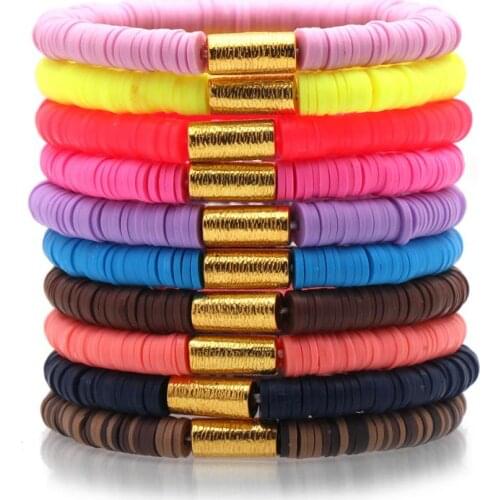 6mm Vinyl Polymer Clay Record Discs Heishi Beads Stretch Bracelet Women Girl Red Blue Light Geen Pink Brown Surfer Jewelry Gift