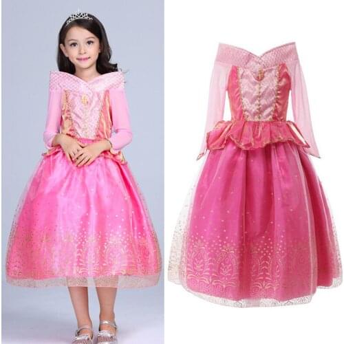 Sleeping Beauty Costume Girls Aurore Princess Dress Kids Long Sleeve Sequins Cosplay Gown Children Party Halloween Prom Clothes