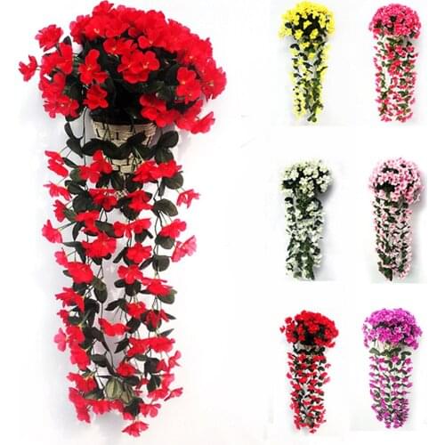 Artificial Flower Hanging Basket Violet Fake Flower Decoration Simulation Wall Hanging Basket Blossom Orchid Silk Flower Vine