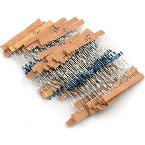 300PCS 1/6W & 1/8W 1% Metal Film Resistor Kit 10 ohm - 1M ohm Color Ring Resistance 10R-1MR Resistor Assorted Set 30 Values