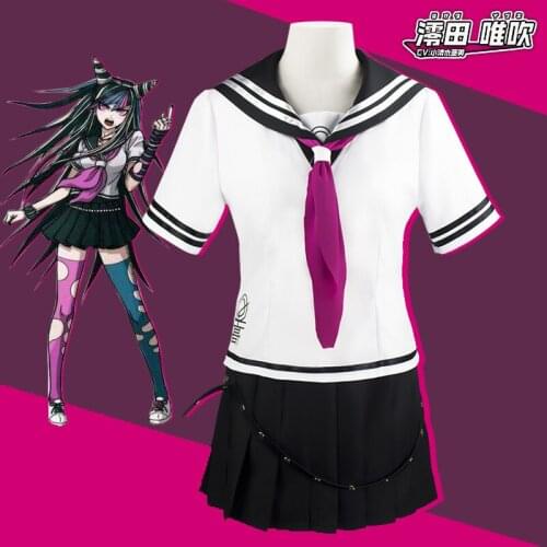 Anime Dangan Ronpa 2 Danganronpa Ibuki Mioda Cosplay Costumes Dress Wig Women Girls Jk School Uniforms Sailor Suits Skirt Set