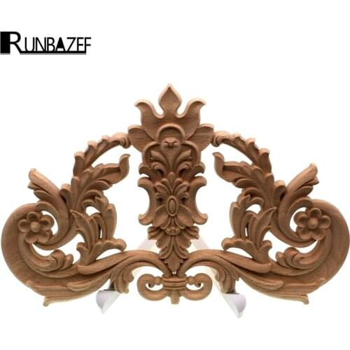 RUNBAZEF Creative Wood European Solid Floral Pattern Patch Furniture Door Flower Background Wall Cupboard Decoration Carving