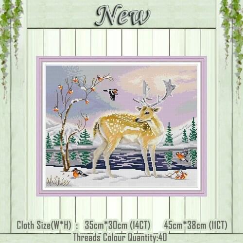 Elk and birds animal winter diy painting counted printed on the canvas DMC 11CT 14CT kits Cross Stitch Embroidery needlework Set
