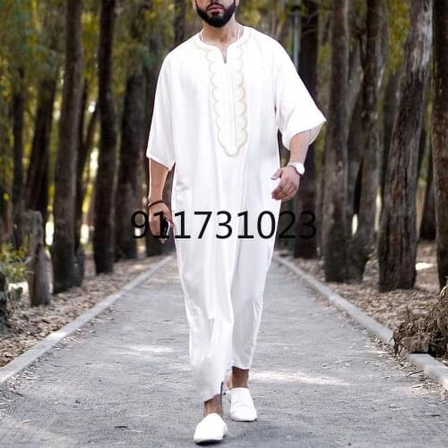 Muslim Fashion Men Arabic Prayer Long Robes Dress Ramadan Print Gown Islamic Pakistan Dubai Clothes