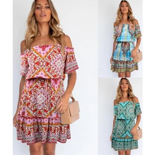 New Womens Fashion Printed Short Sleeve Off Shoulder Bohemian Other Fashionable Dresses Summer Skirt Suits For Women For Work