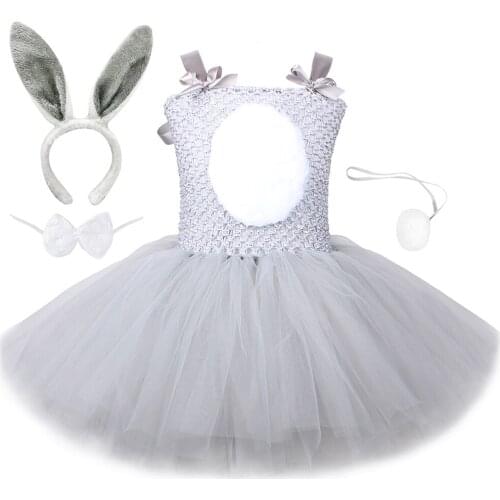 Easter Bunny Tutu Dress For Baby Girls Gray Rabbit Dresses With Ear Children Halloween Costumes For Kids Toddler Girl Outfits